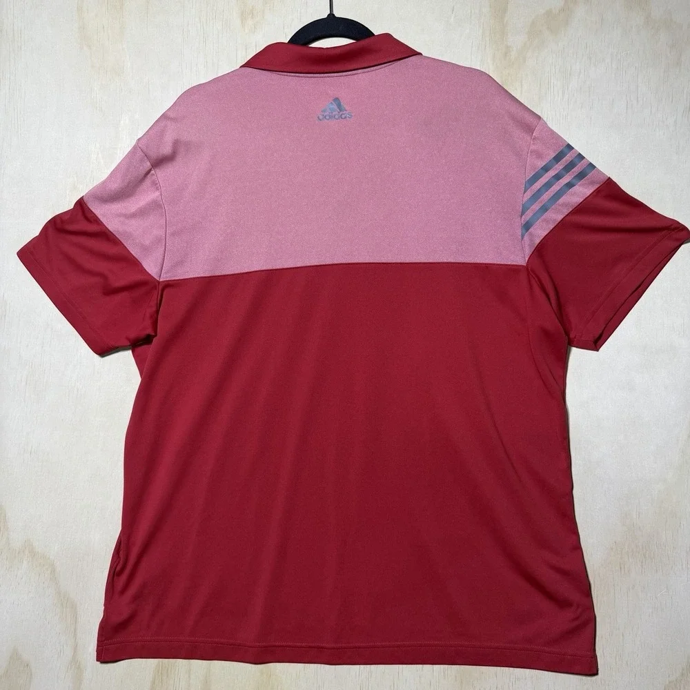 Adidas Golf Polo Shirt Mens XL Red Pink Colorblock 3 Stripe Performance Golf